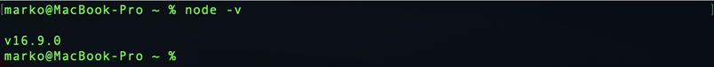 Checking the version of the Node.js installation on MacOS