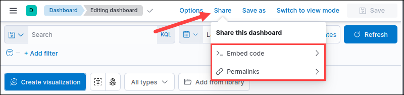 Share kibana dashboard options