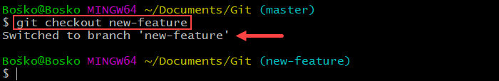 Switching a branch in Git using the command line.