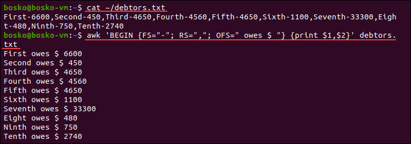 An example of the RS variable in awk.