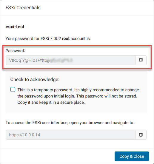 Bare Metal Cloud Password for ESXi host.