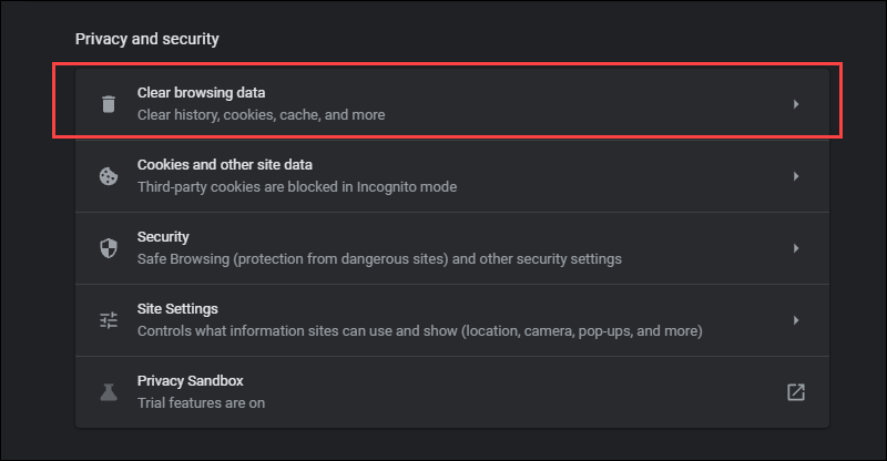 Clearn browsing data in Chrome.