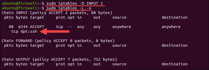 Delete a specific rule in iptables.