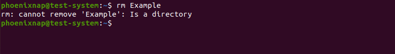An error message displays when you try to remove a directory using the rm command without options