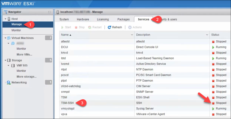 VMware ESXi host enable SSH screen