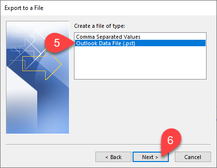 Exporting to an Outlook Data File (PST).