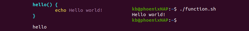 hello world function bash script