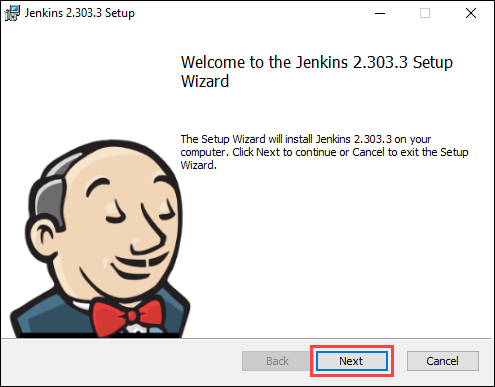 Starting the Jenkins install wizard