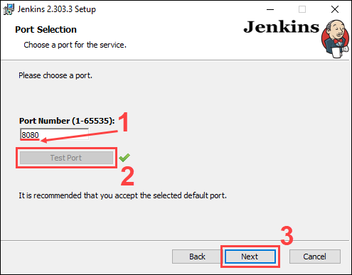 Entering the port number Jenkins will use