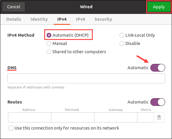 network settings automatic ubuntu