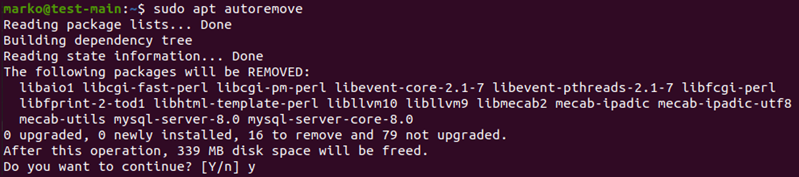 The output of the sudo apt autoremove command.