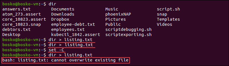 Prevent Bash from overwriting files using the set command.