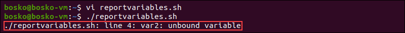 Bash reports non-existing variables in the output.