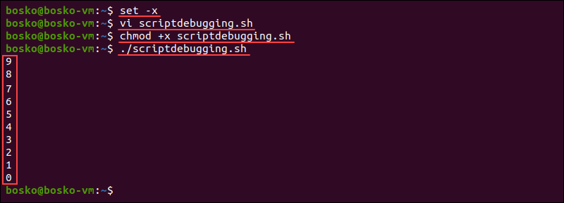 How to debug a script using the set command.
