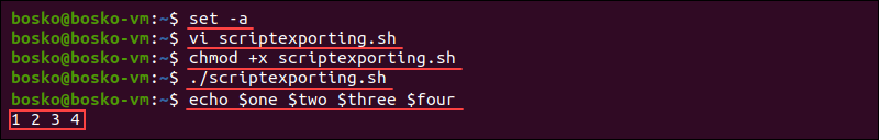 Exporting a script using the set command.