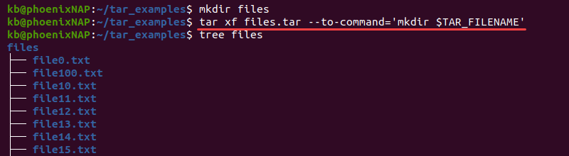 tar xf --to-command terminal output