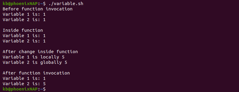 variable.sh output in terminal