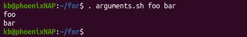 arguments.sh terminal output