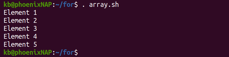 array.sh terminal output