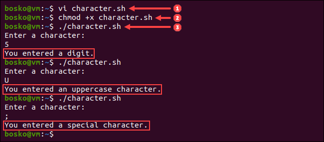 Checking the input character type using the bash case statement.