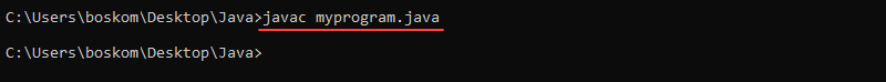 Compiling a Java program using the command prompt.