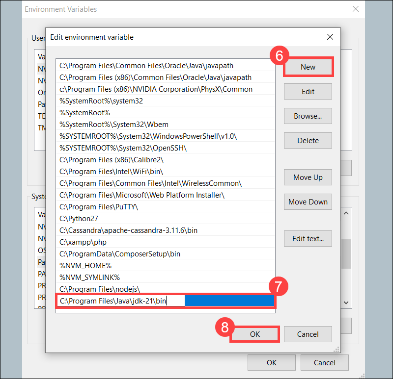 Edit the Java environment variable in Windows.