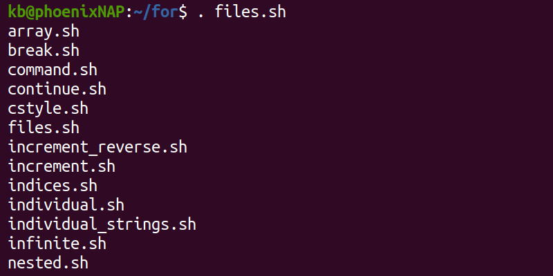 files.sh terminal output