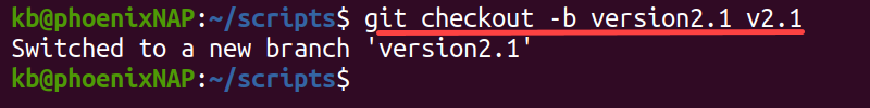 git checkout tag new branch terminal output