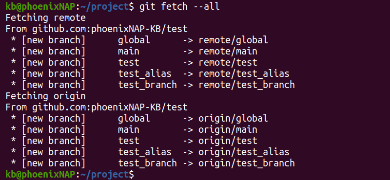 git fetch not pulling branches