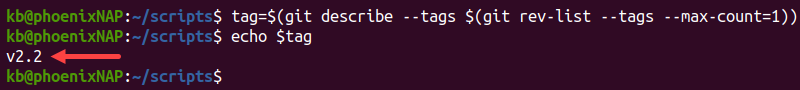 git latest tag terminal output