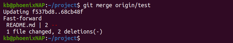 git merge remote branch terminal output