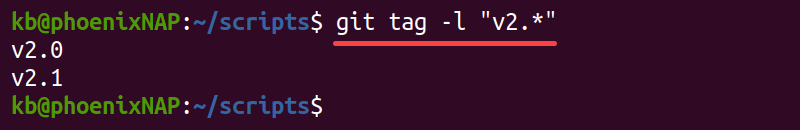 git tag -l terminal output