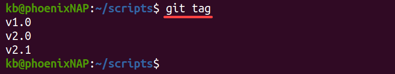 git tag terminal output