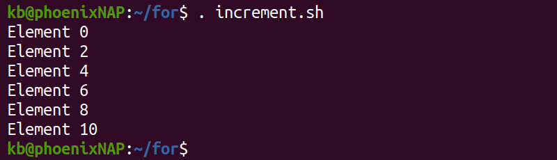increment.sh terminal output