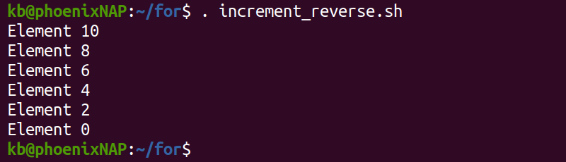 increment_reverse.sh terminal output