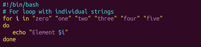 individual_strings.sh for loop script
