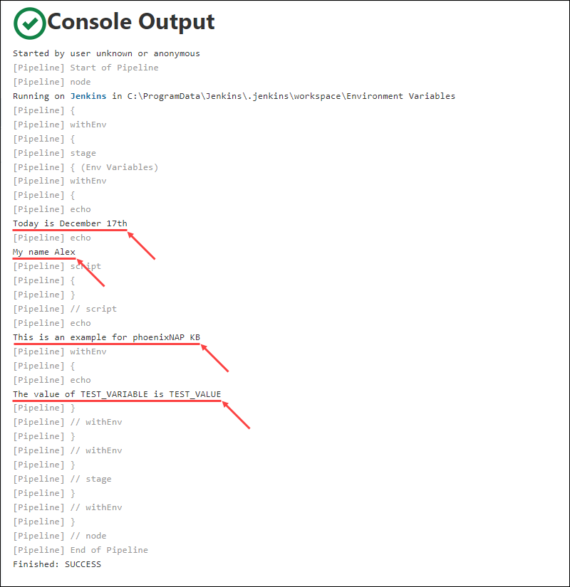 Console output when adding local variables