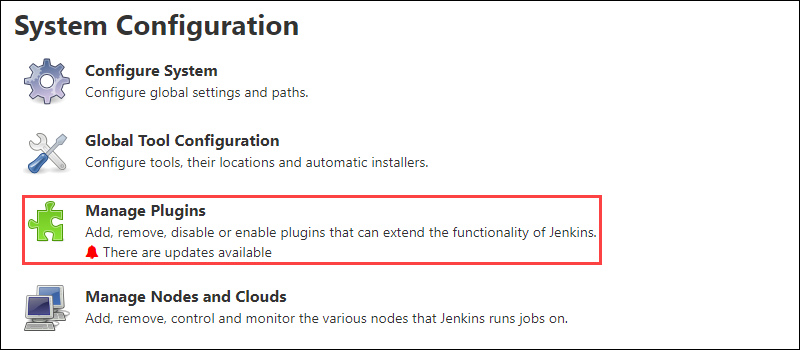 In the System Configuration section, click the Manage Plugins button