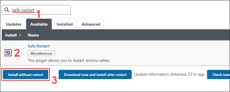 Search for "safe restart" and install the Safe Restart plugin