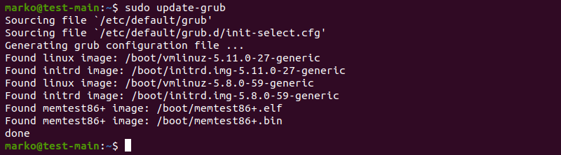 Updating GRUB in the Linux terminal.