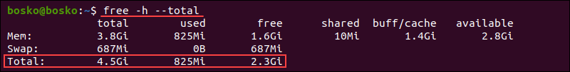 Show the Total line in free command output.