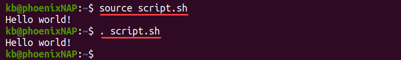 run bash script from source terminal output