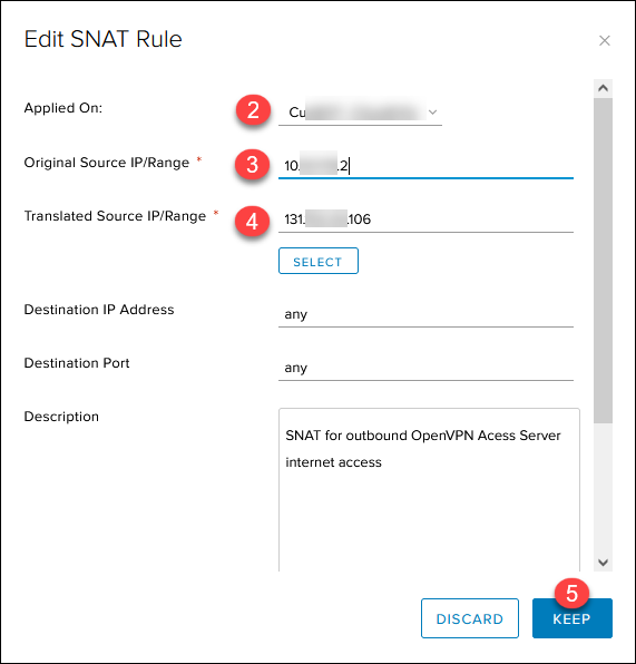 Edit SNAT rule section in vCD