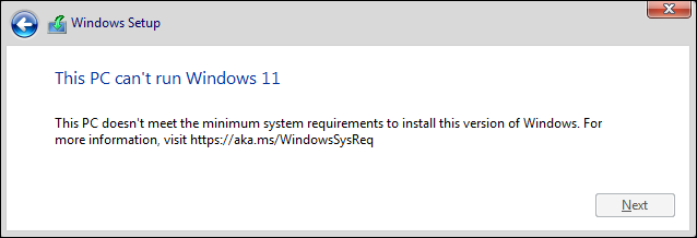 This PC can't run Windows 11 window.