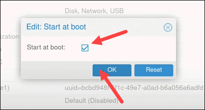 Enable VM to start at boot.