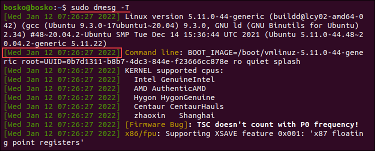Generating human-readable timestamps in the dmesg command output.