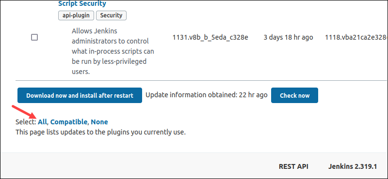 manage jenkins plugins update all compatible