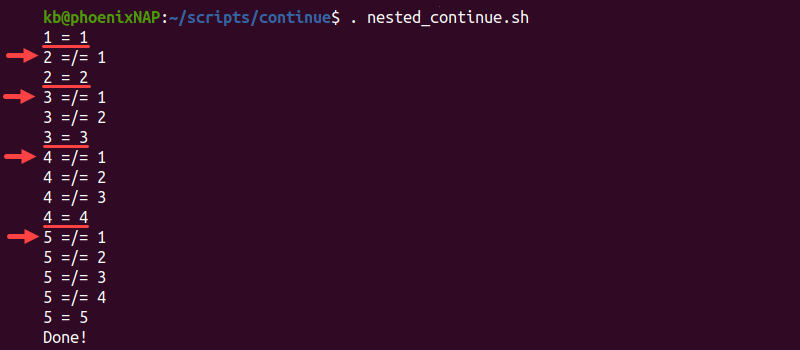nested_continue.sh terminal output