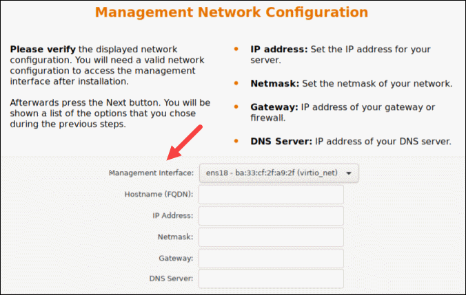 Management network configuration.