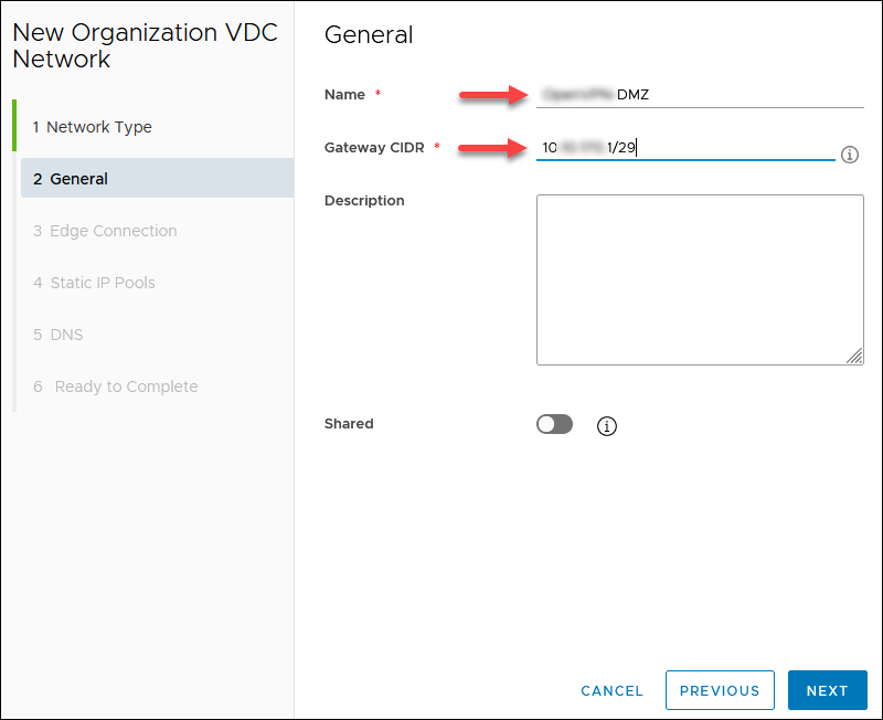 vCD Network Wizard step 2 